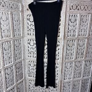 Open Edit Black Extra Long Ribbed Pants w/Ruffle Hem Women's Grunge Size LARGE